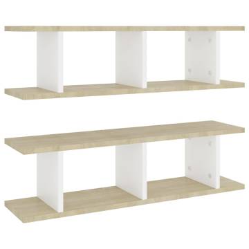 Stylish Wall Shelves - White & Sonoma Oak, 75x18x20 cm