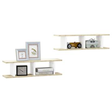 Stylish Wall Shelves - White & Sonoma Oak, 75x18x20 cm