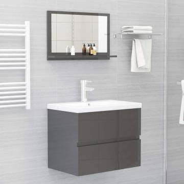 High Gloss Grey Bathroom Mirror - 60x10.5x37 cm | HipoMarket