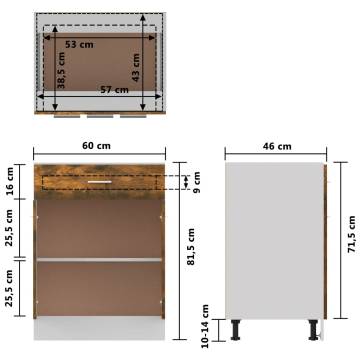 Drawer Bottom Cabinet Smoked Oak - 60x46 cm | HipoMarket