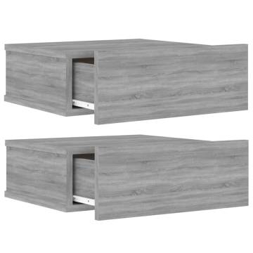 Floating Nightstands 2pcs Grey Sonoma - Space-Saving Storage