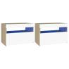 Stylish Bedside Cabinet with LED Lights - 2 pcs White & Oak