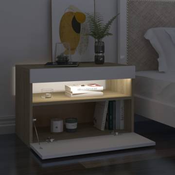 Stylish Bedside Cabinet with LED Lights - 2 pcs White & Oak