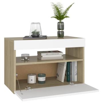 Stylish Bedside Cabinet with LED Lights - 2 pcs White & Oak