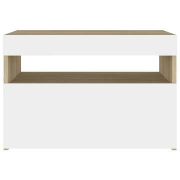 Stylish Bedside Cabinet with LED Lights - 2 pcs White & Oak