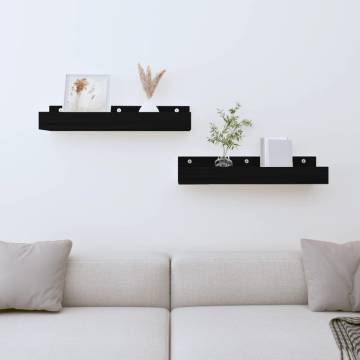 Wall Shelves 2 pcs Black - Solid Pine Wood 50x12x9 cm