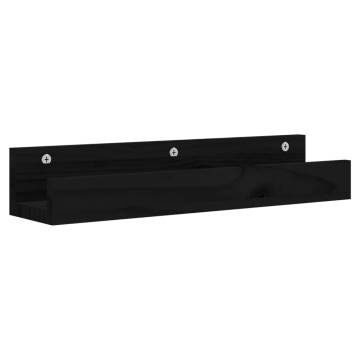 Wall Shelves 2 pcs Black - Solid Pine Wood 50x12x9 cm