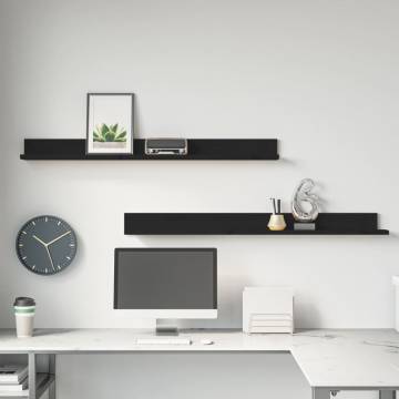 Wall Shelves 2 pcs Black | Solid Pine Wood | Stylish Storage