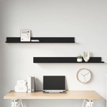 Wall Shelves 2 pcs Black | Solid Pine Wood | Stylish Storage