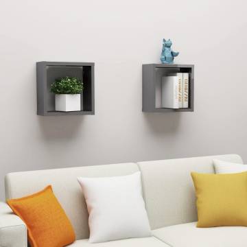 High Gloss Grey Wall Cube Shelves - 2 Pcs | HipoMarket