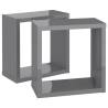 High Gloss Grey Wall Cube Shelves - 2 Pcs | HipoMarket