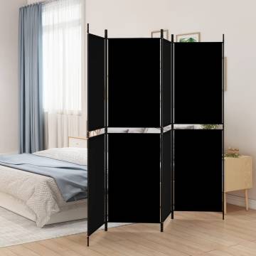 4-Panel Black Room Divider - 200x180 cm Fabric | HipoMarket