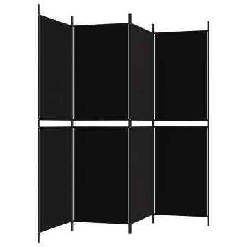 4-Panel Black Room Divider - 200x180 cm Fabric | HipoMarket