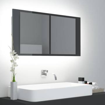 LED Bathroom Mirror Cabinet High Gloss Grey - 90x12x45 cm