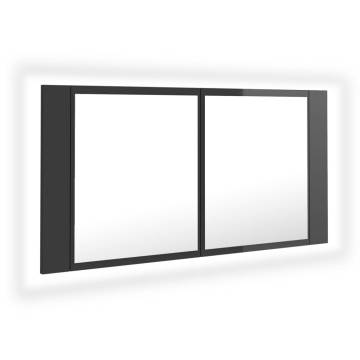 LED Bathroom Mirror Cabinet High Gloss Grey - 90x12x45 cm