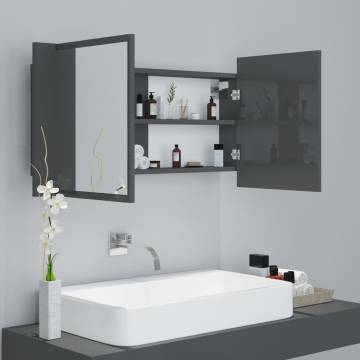 LED Bathroom Mirror Cabinet High Gloss Grey - 90x12x45 cm