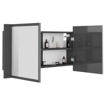 LED Bathroom Mirror Cabinet High Gloss Grey - 90x12x45 cm