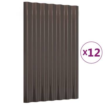 Roof Panels 12 pcs - Powder-coated Steel Brown 60x36 cm