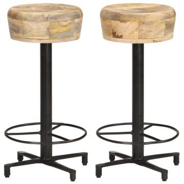 Stylish 2 Pcs Bar Stools 66 cm | Solid Mango Wood