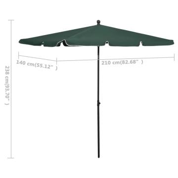 Garden Parasol with Pole 210x140 cm - UV Protective Green