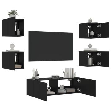 5 Piece TV Wall Cabinets with LED Lights - Black - HiPoMarket