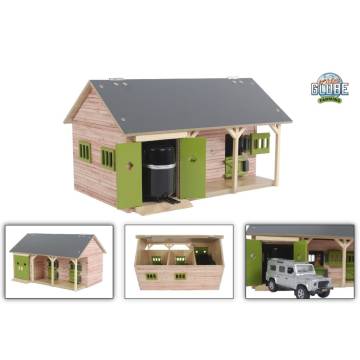 Kids Globe Horse Stable with 2 Boxes - Natural 1:32