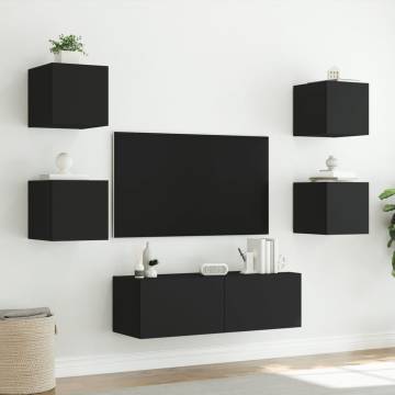 5 Piece TV Wall Cabinets with LED Lights - Black - HiPoMarket