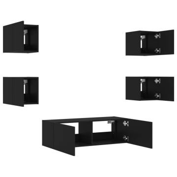 5 Piece TV Wall Cabinets with LED Lights - Black - HiPoMarket