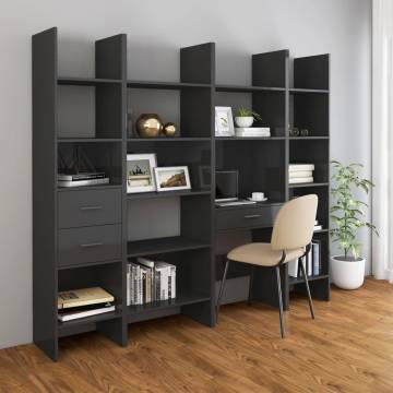 High Gloss Grey Book Cabinet - Stylish Storage Solution