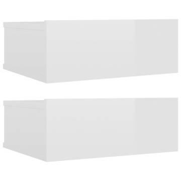 High Gloss White Floating Nightstands - 2 Pcs | HipoMarket