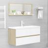 Stylish Bathroom Mirror - White and Sonoma Oak (90x10.5x37 cm)