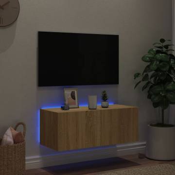 TV Wall Cabinet with LED Lights - Sonoma Oak | HipoMarket