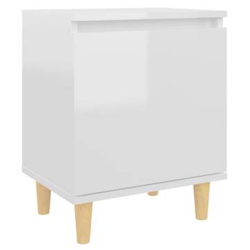 Scandinavian Bed Cabinet with Solid Wood Legs - High Gloss White