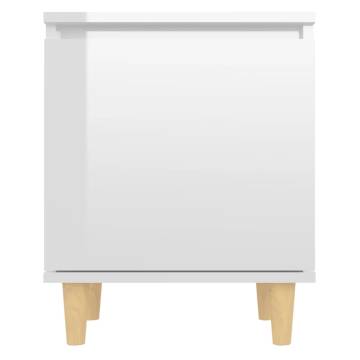 Scandinavian Bed Cabinet with Solid Wood Legs - High Gloss White