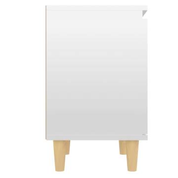 Scandinavian Bed Cabinet with Solid Wood Legs - High Gloss White