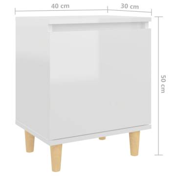 Scandinavian Bed Cabinet with Solid Wood Legs - High Gloss White