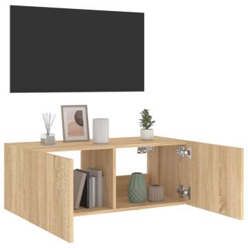 TV Wall Cabinet with LED Lights - Sonoma Oak | HipoMarket