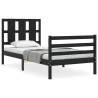 Black Single Bed Frame with Headboard - Solid Pine Wood