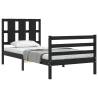 Black Single Bed Frame with Headboard - Solid Pine Wood