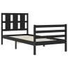 Black Single Bed Frame with Headboard - Solid Pine Wood