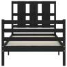 Black Single Bed Frame with Headboard - Solid Pine Wood