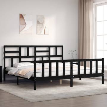 Black Super King Size Bed Frame with Headboard - Solid Wood