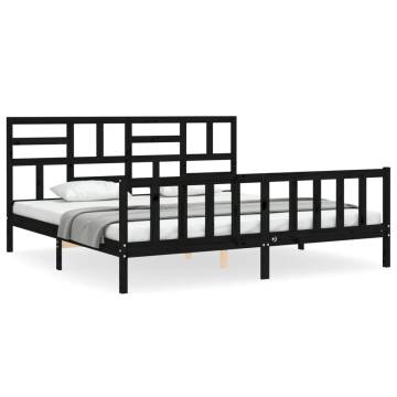 Black Super King Size Bed Frame with Headboard - Solid Wood