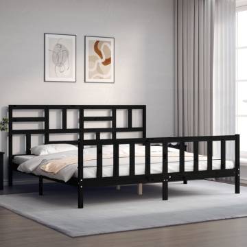 Black Super King Size Bed Frame with Headboard - Solid Wood