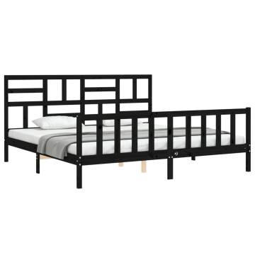 Black Super King Size Bed Frame with Headboard - Solid Wood