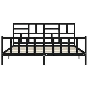 Black Super King Size Bed Frame with Headboard - Solid Wood