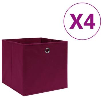 Stylish Dark Red Storage Boxes - 4 pcs Non-Woven Fabric