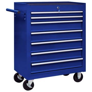 Workshop Tool Trolley with 7 Drawers - Blue | Hipo Market