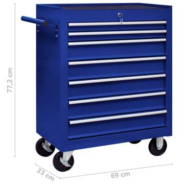 Workshop Tool Trolley with 7 Drawers - Blue | Hipo Market