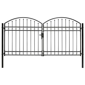 Double Door Fence Gate - Arched Top Steel - 300x150 cm - Black